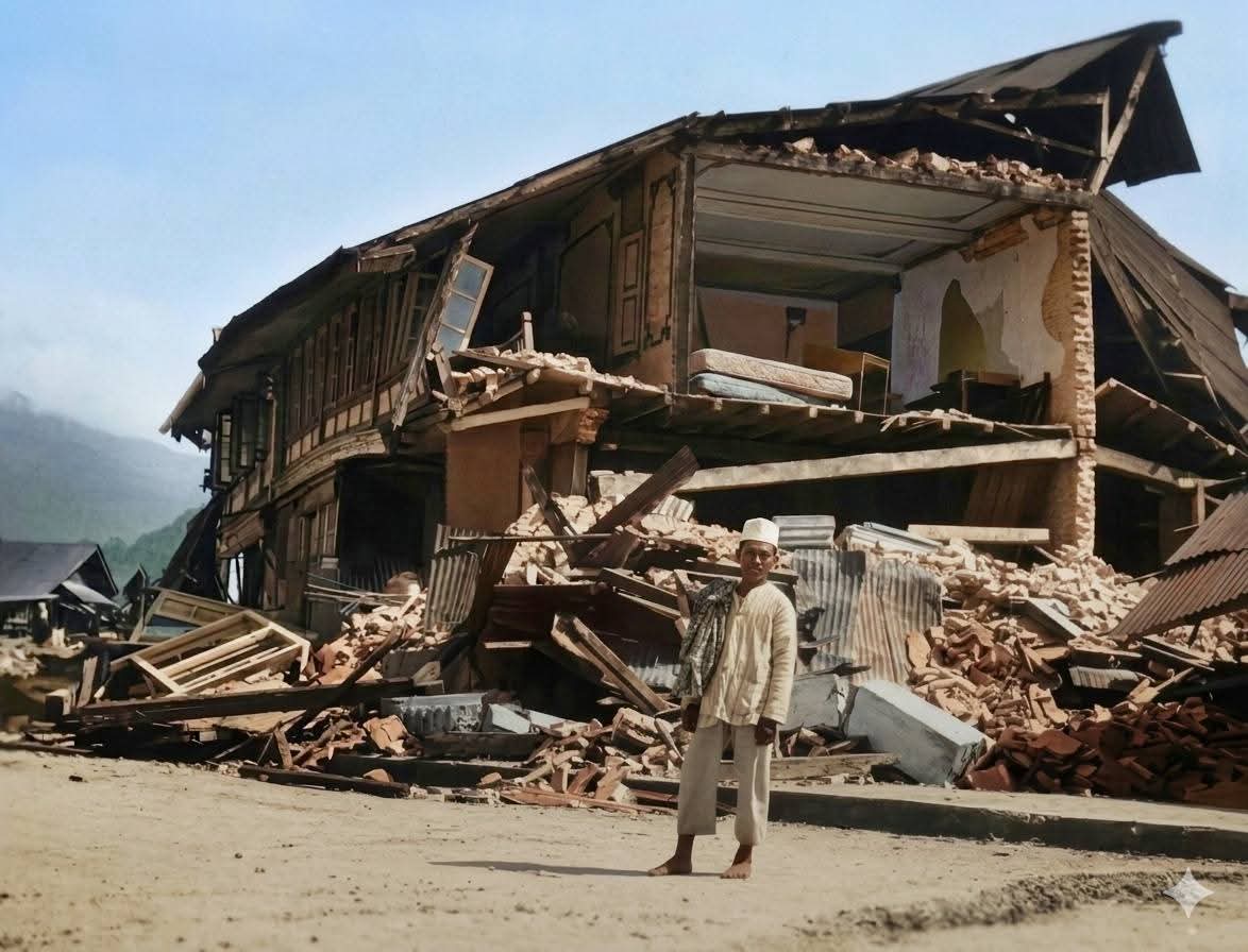 Kondisi pasca gempa Kota Padang Panjang Tahun 1926.